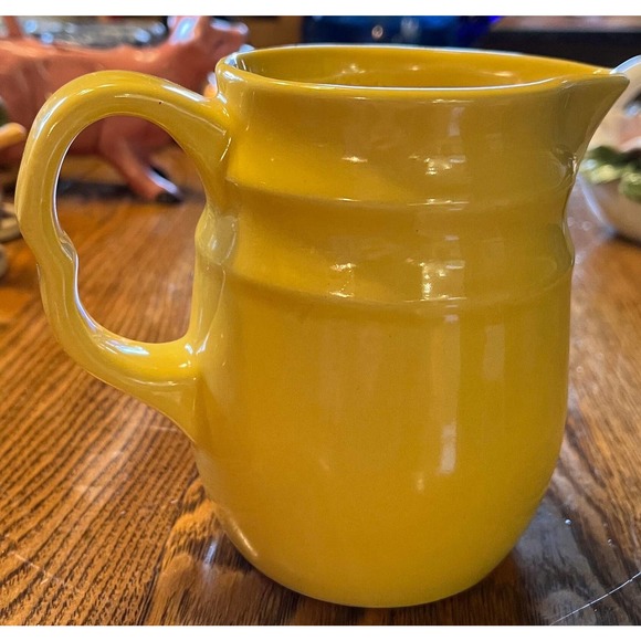 Vintage Yellow Stoneware Pitcher Creamer Handle Made in USA Serving Tableware - Picture 6 of 10